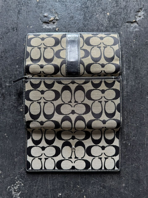 Vintage Y2K Coach Hamptons Jacquard Black & Grey Trifold Wallet