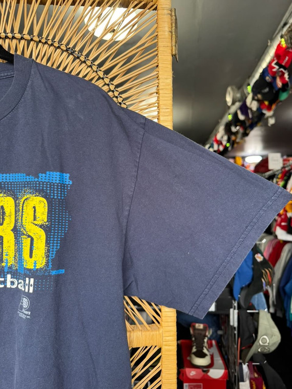 Vintage CSA Indiana Pacers Basketball Comic Grunge Lettering Navy Blue Graphic T-Shirt Size X-Large XL