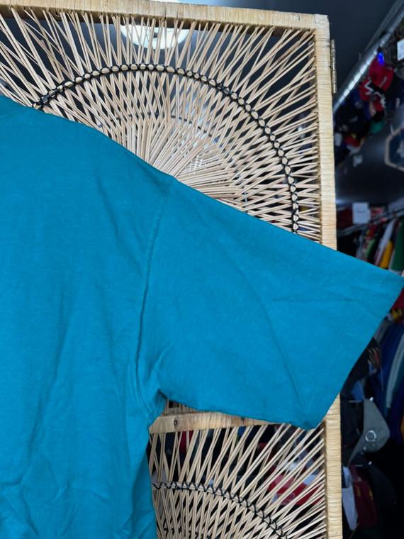 Vintage Logo Athletic Miami Dolphins NFL Football Embroidered Teal T-Shirt Size Large