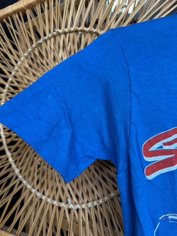 Vintage 80s Rod Stewart '84 Tour Graphic Blue T-Shirt Size Small