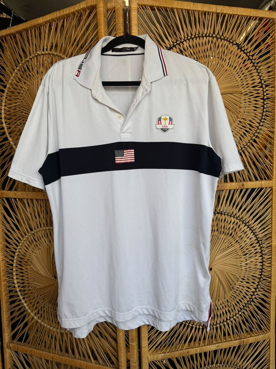 Ralph Lauren RLX USA Black Stripe White Polo T-Shirt Size Large