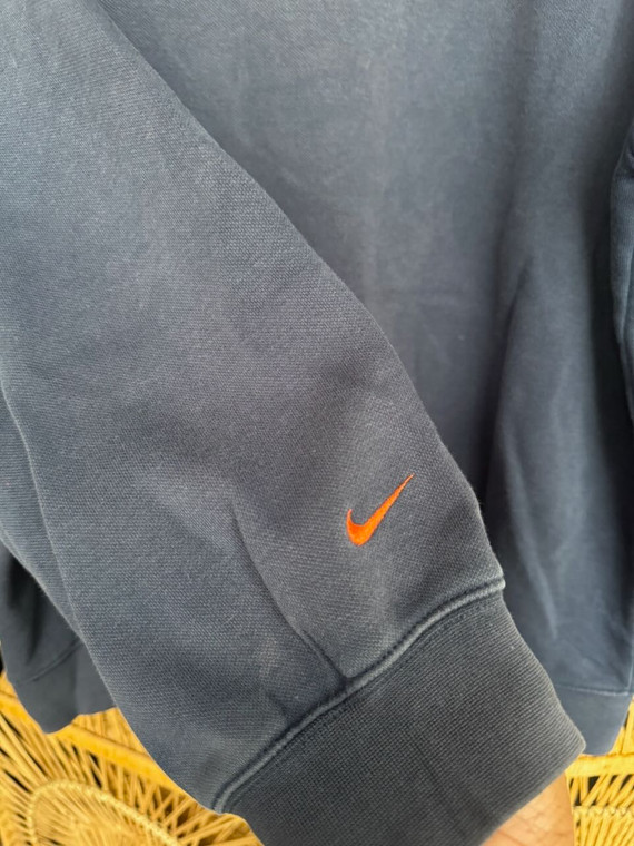 Vintage Y2K Nike Grey Bar Football Center Check Navy Blue Hooded Sweatshirt Size Large