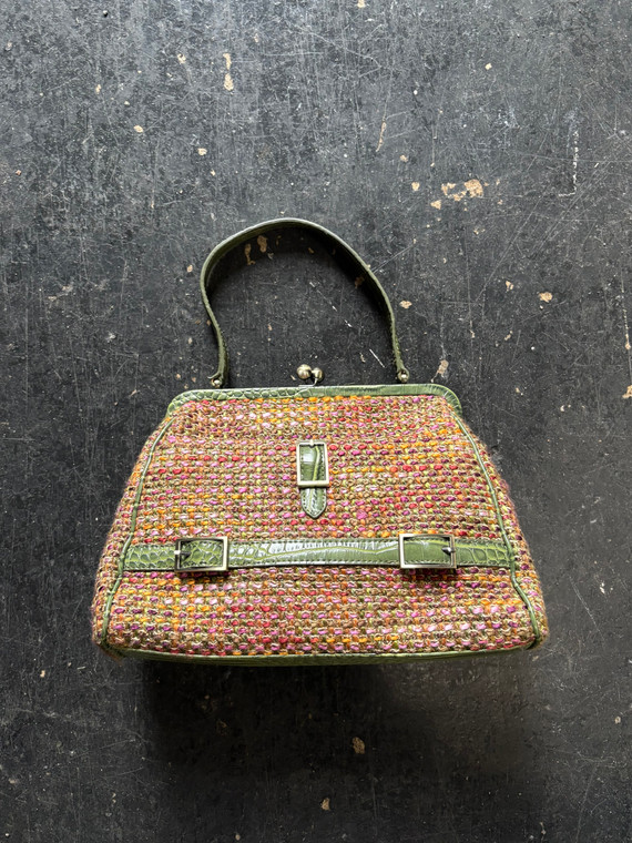 Vintage Y2K The Limited Tweed Kiss Lock Hand Bag