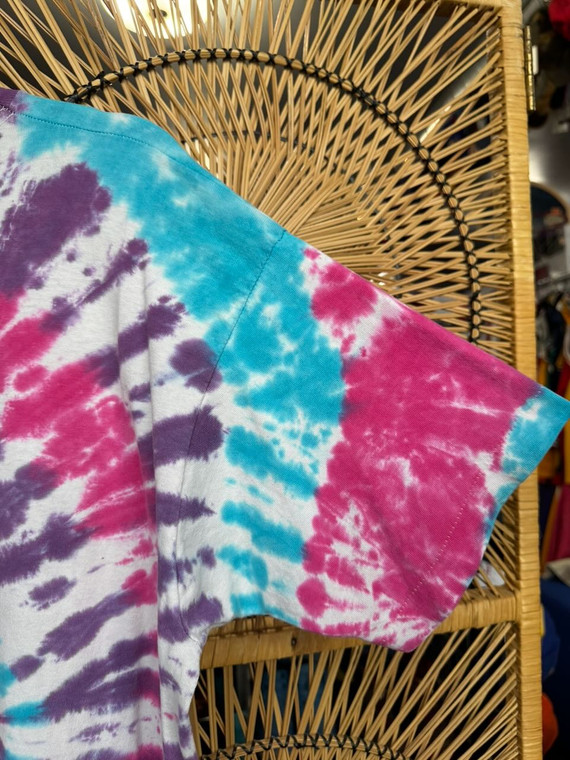 Vintage 90s Pink, Purple & Aqua Blue Spiral Tie Dye T-Shirt Size X-Large XL
