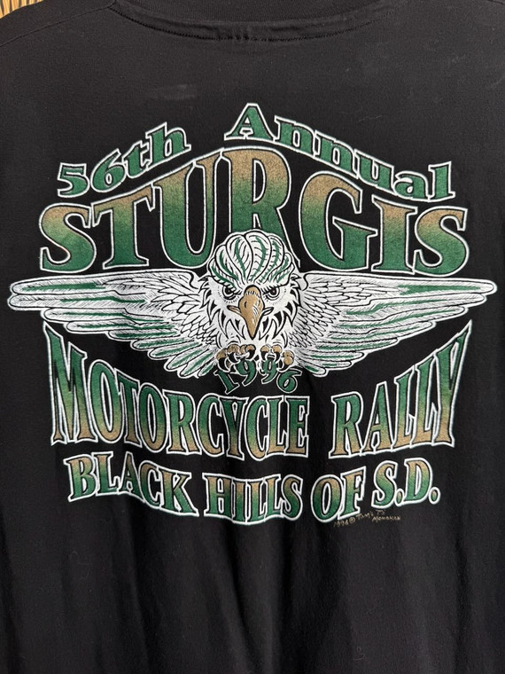 Vtg 90s 1996 Black Hills Motorcycle Sturgis 56th Annual Rally Black T-Shirt Size X-Large
