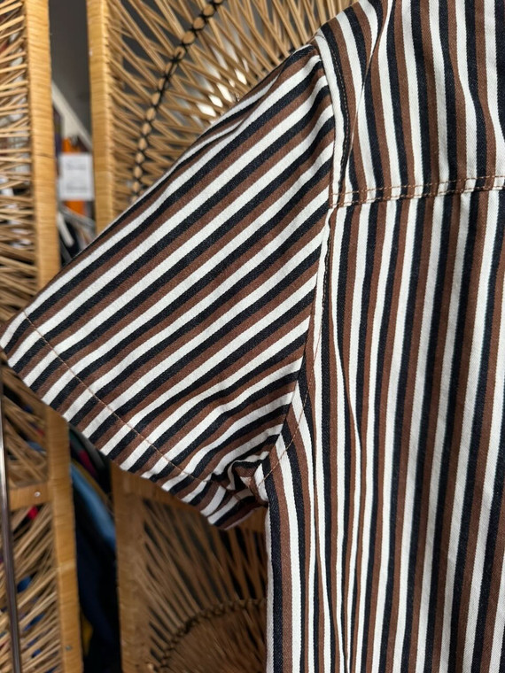 Vintage Empyre Brown Striped Full Zip Collared Shirt Size Medium