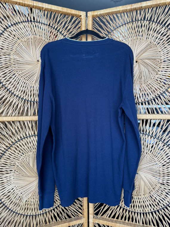 DS Polo Ralph Lauren RL Navy Blue V-Neck Long Sleeve Thermal Shirt Size Large