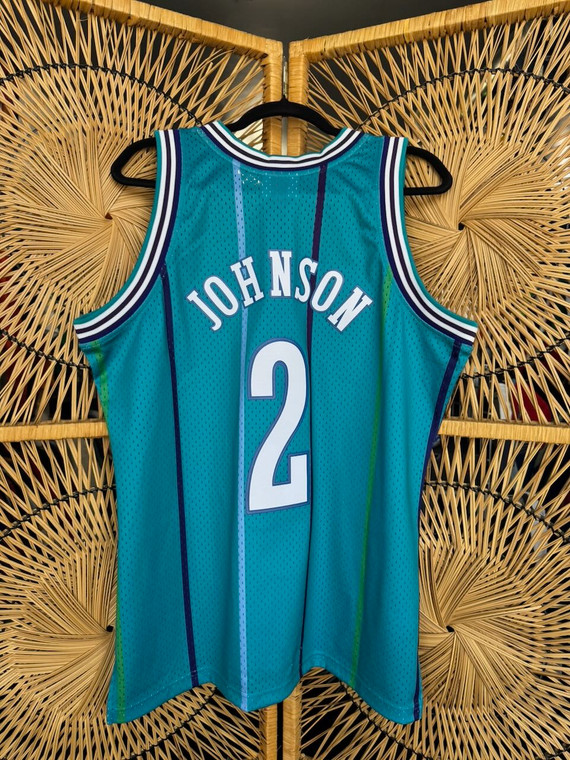 Mitchell & Ness Charlotte Hornets Larry Johnson #2 Teal NBA Jersey Size Large