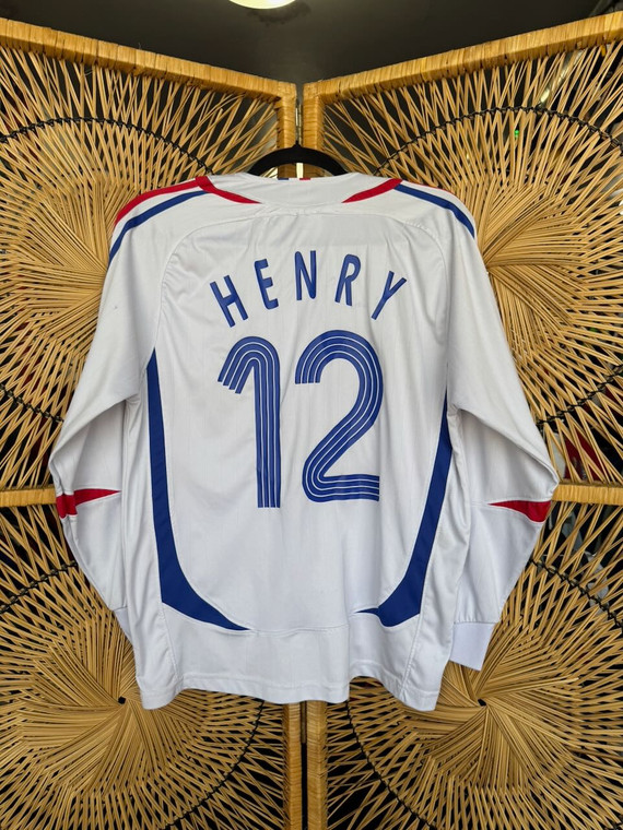 FFF French Football Federation Thierry Henry #12 White, Red, Blue Long Sleeve Soccer Jersey Size Large