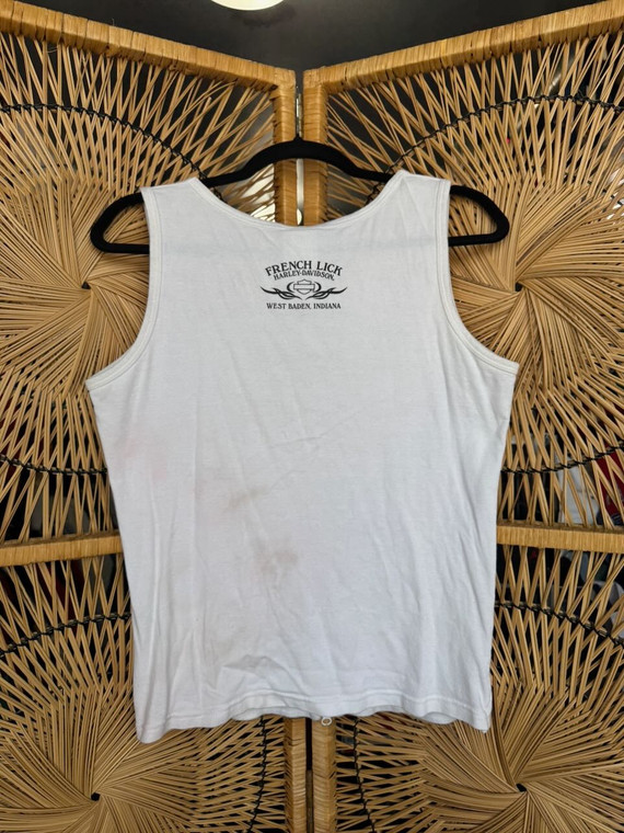 Vtg Y2K 2007 Harley Davidson West Baden, IN Full Zip White Tank Top Women's Size X-Large XL