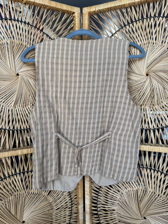 Vintage Agapo Tan Gingham Flower Patchwork Hippie Vest Size Medium