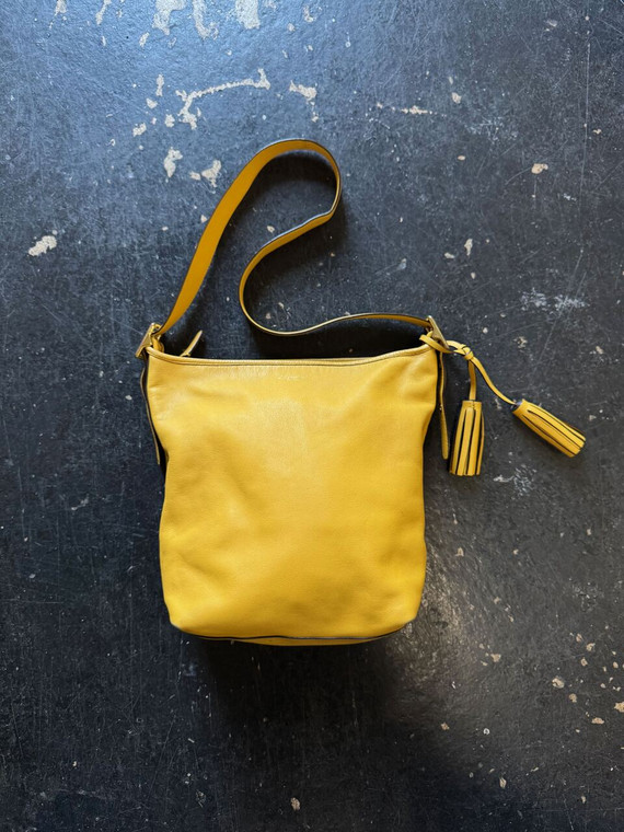 2012 Coach Legacy Duffle #19889 Mustard Yellow Leather Tassel Hobo Shoulder Bag