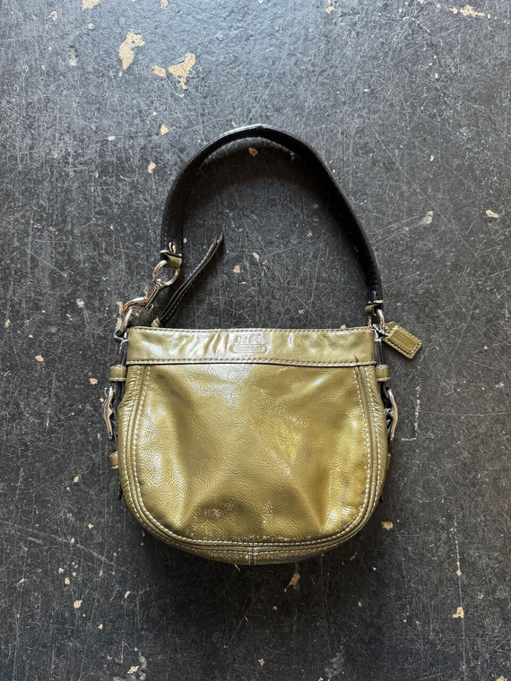 Y2K 2008 Coach Zoe #41880 Olive Green Patent Leather Mini Shoulder Bag