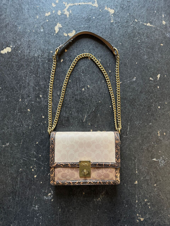 2020 Coach Hutton #89068 Snakeskin Chain Crossbody Bag