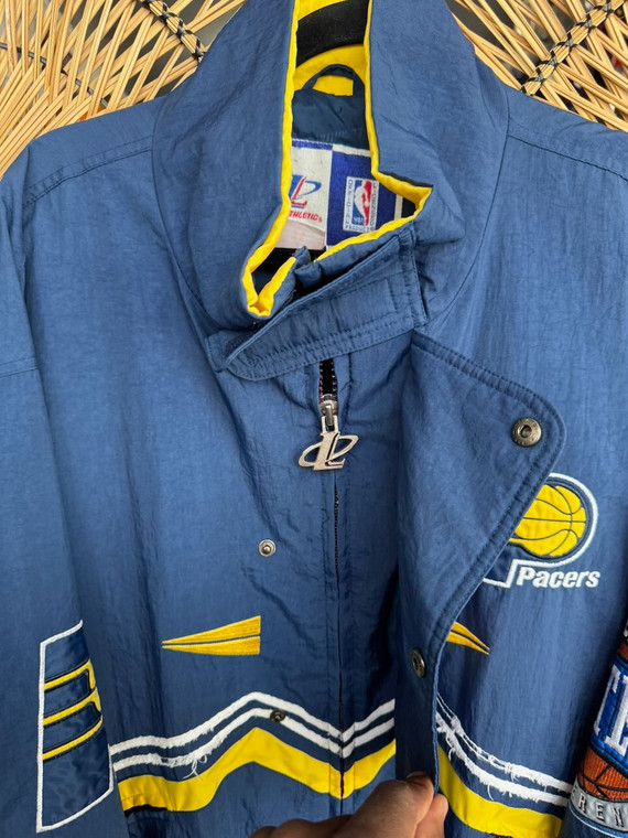 Vintage Logo Athletic NBA Indianapolis Pacers Eastern Conference Blue & Yellow Embroidered Full Zip Windbreaker Jacket Size X-Large