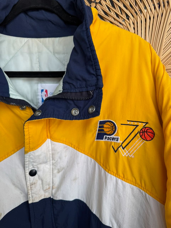 Vintage 70s 80s NBA Indianapolis Pacers Blue, Yellow, White Embroidered Full Zip Windbreaker Jacket Size X-Large