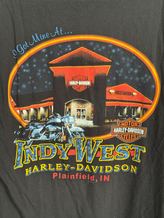 Vtg Y2K 2003 Harley Davidson "Life Begins When You Get One" Plainfield, Indiana Black T-Shirt Size Large