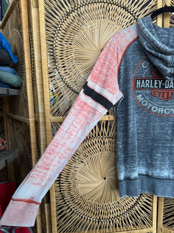 Y2K HD Harley Davidson Bedazzled Gray Orange Raglan Women's Full Zip Jacket Women's Size Large