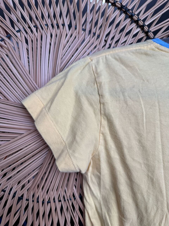 Vintage Ralph Lauren RL Sport Pastel Yellow V-Neck With Blue Trim T-Shirt Women's Size X-Small XS