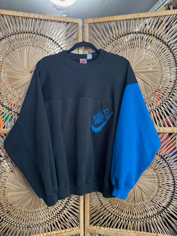 Vintage 80s Grey Tag Nike Colorblock Black & Blue Crewneck Sweatshirt Size X-Large XL