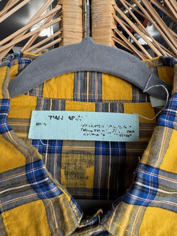 Off-White Yellow Blue Plaid Button Down Shirt Size Large