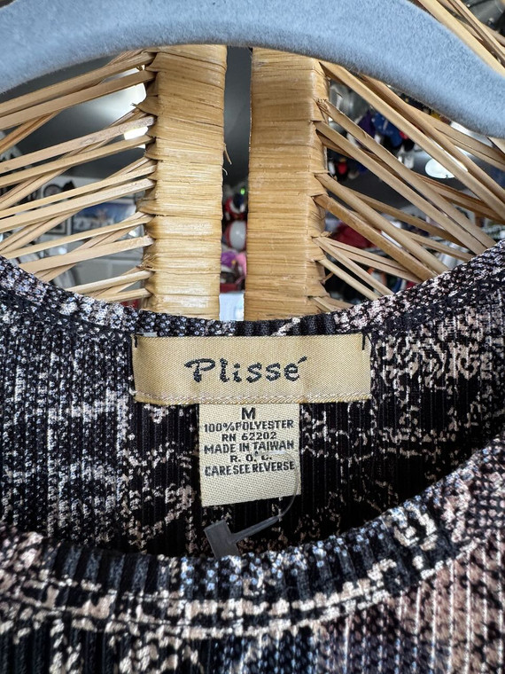 Vintage Plissé Black & Gold Print Pleated Women's Tank Top Size Medium