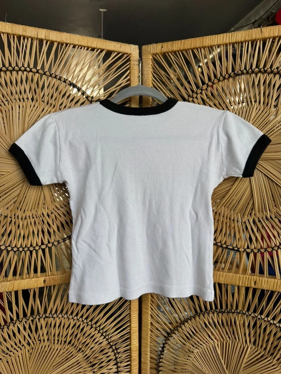 Vintage Y2K Girl's Rule White Ringer Baby Tee Size Medium