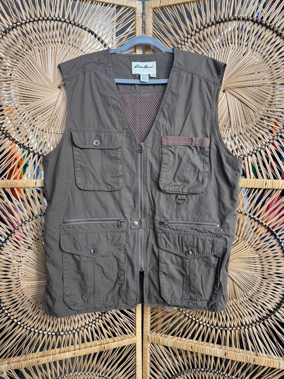 Y2K Eddie Bauer Taupe Hunting Fishing Vest Size Medium