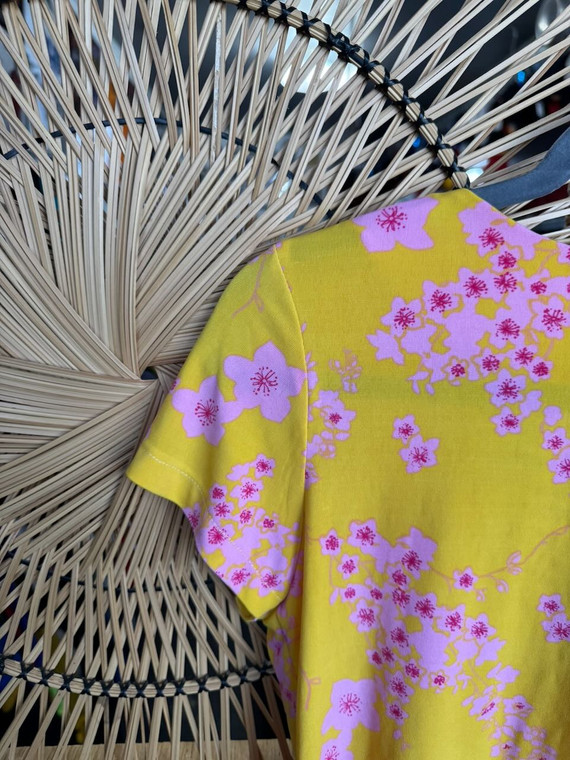 Vintage 90s Y2K Ningis Cherry Blossom Yellow Women's Blouse Size Medium