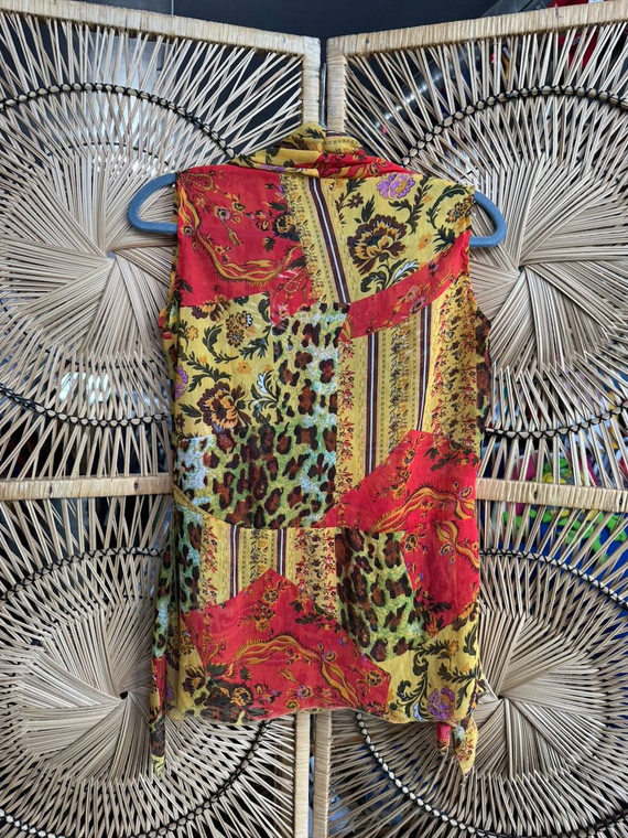 Vintage Y2K Bue & Gay Flowy Floral Patchwork Cowl Neck Sleeveless Chiffon Women's Top Size Large