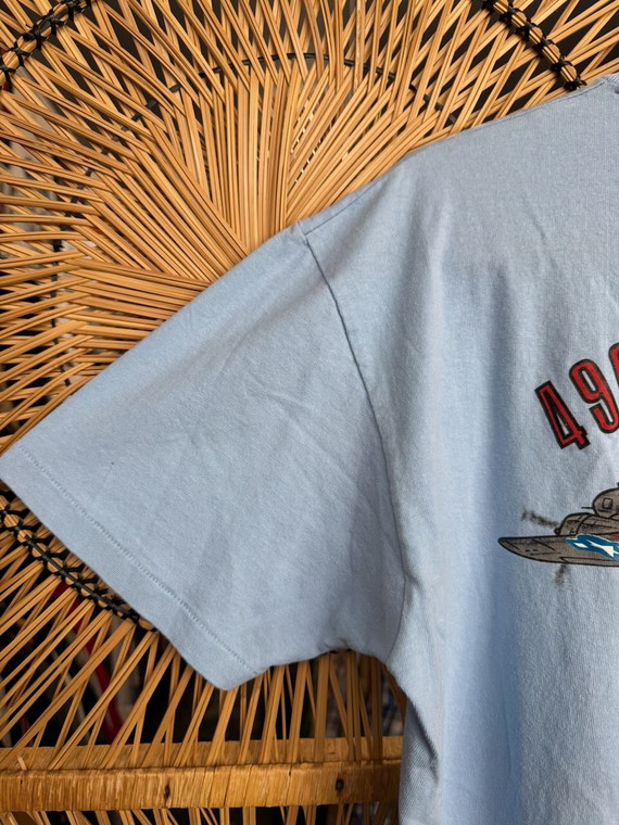 Vintage 80s 90s Stedman 490th Bombardment Group Light Blue T-Shirt Size Large