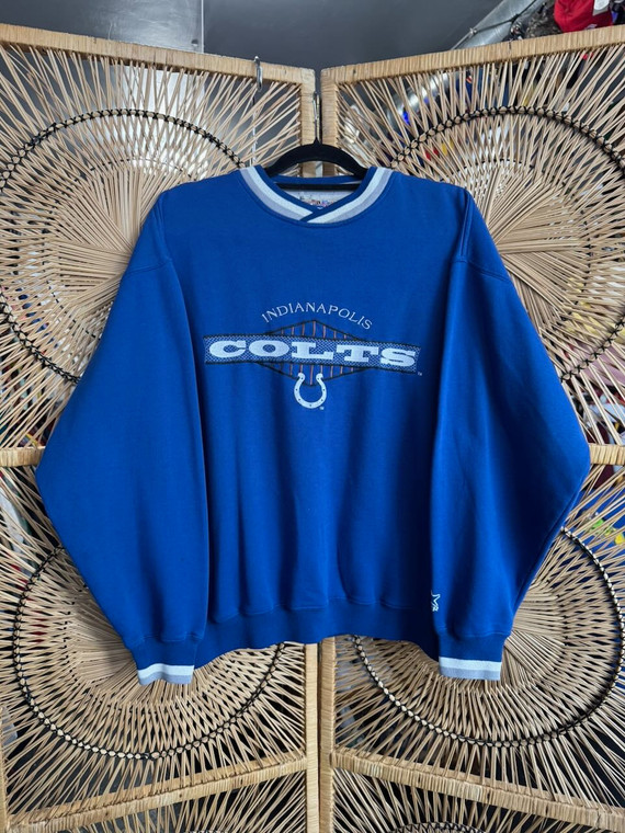 Vintage 90s Starter NFL Indianapolis Colts Embroidered Blue V-Neck Ringer Sweatshirt Size Large L