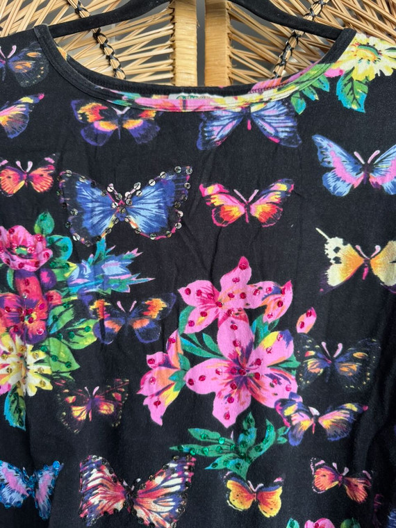 Vintage Y2K Collections Etc. Butterfly Quarter Sleeve Black Women's Top Size Large