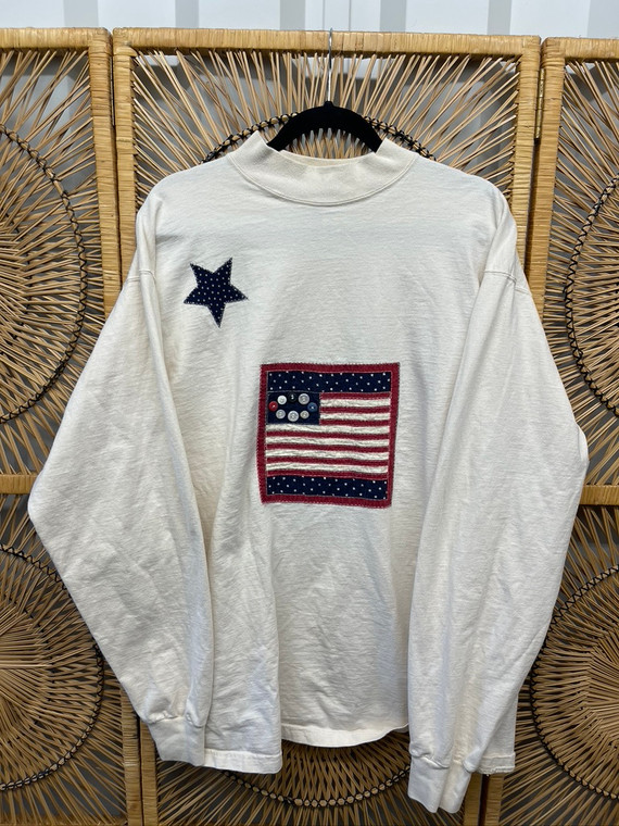 90s America USA Off White Crewneck Sweatshirt Size Adult XL