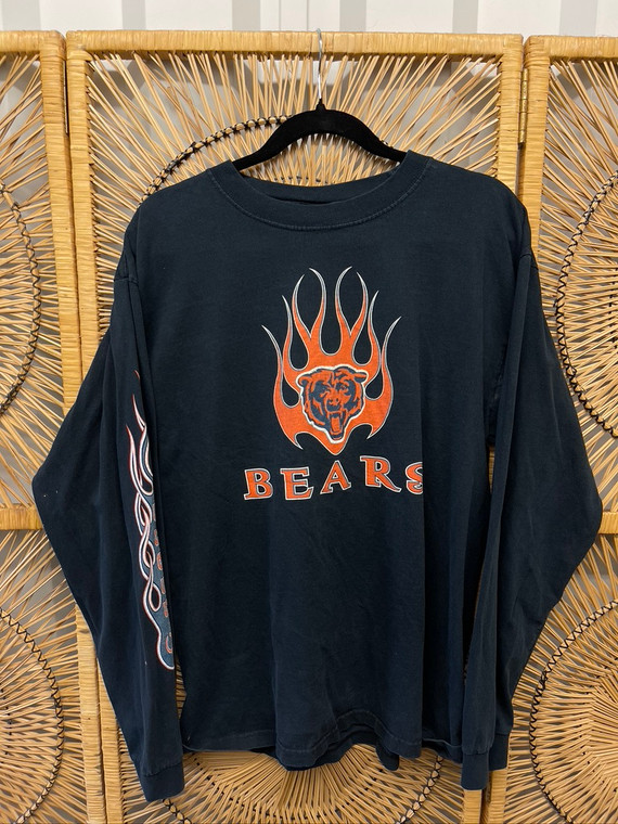 NFL Apparel Chicago Bears Flames Navy Longsleeve T-Shirt Size Large