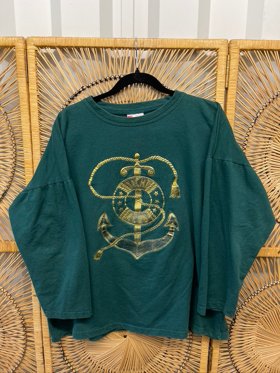 Vtg Yacht Club Green OSFA Crewneck Sweatshirt Size 2XL
