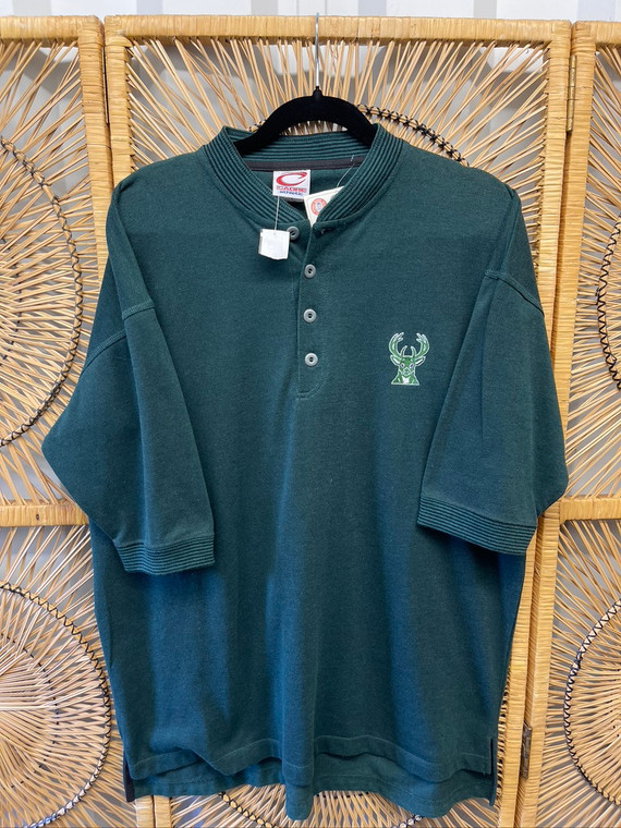 Brand NEW Cadre Athletic 90s NBA Milwaukee Bucks Polo Shirt Size Large