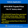 Toyota Prius 15" Hubcap 2016-2018 - Professionall Reconditioned