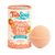 Front-facing concept mockup of TubSoup Peach Pop Fizz with a peach-colored bath bomb and cylindrical peach-themed packaging.