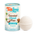 Front-facing concept mockup of TubSoup Coconut Cloud Fizz with a white bath bomb and cylindrical coconut-themed packaging.