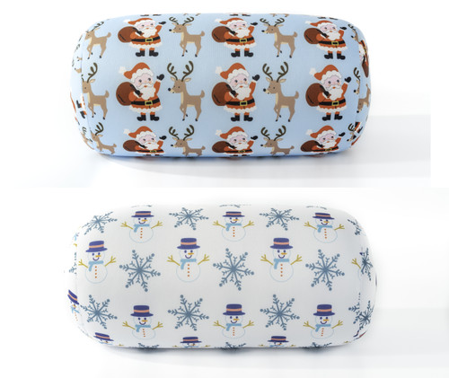 Mushy Pillows Microbead Roll Pillow Winter Patterns Combo Pack 2 Pillows - Santa Blue & Snowflake White