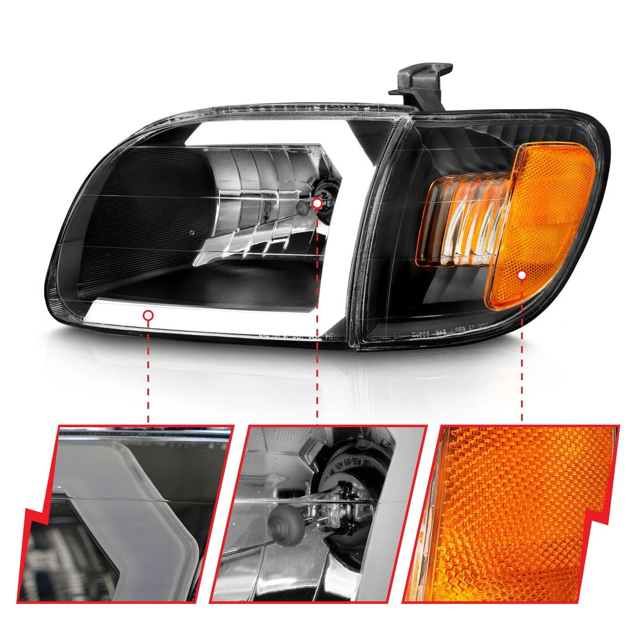 ANZO Crystal Plank Style Headlights Black with Corner Lights - 2