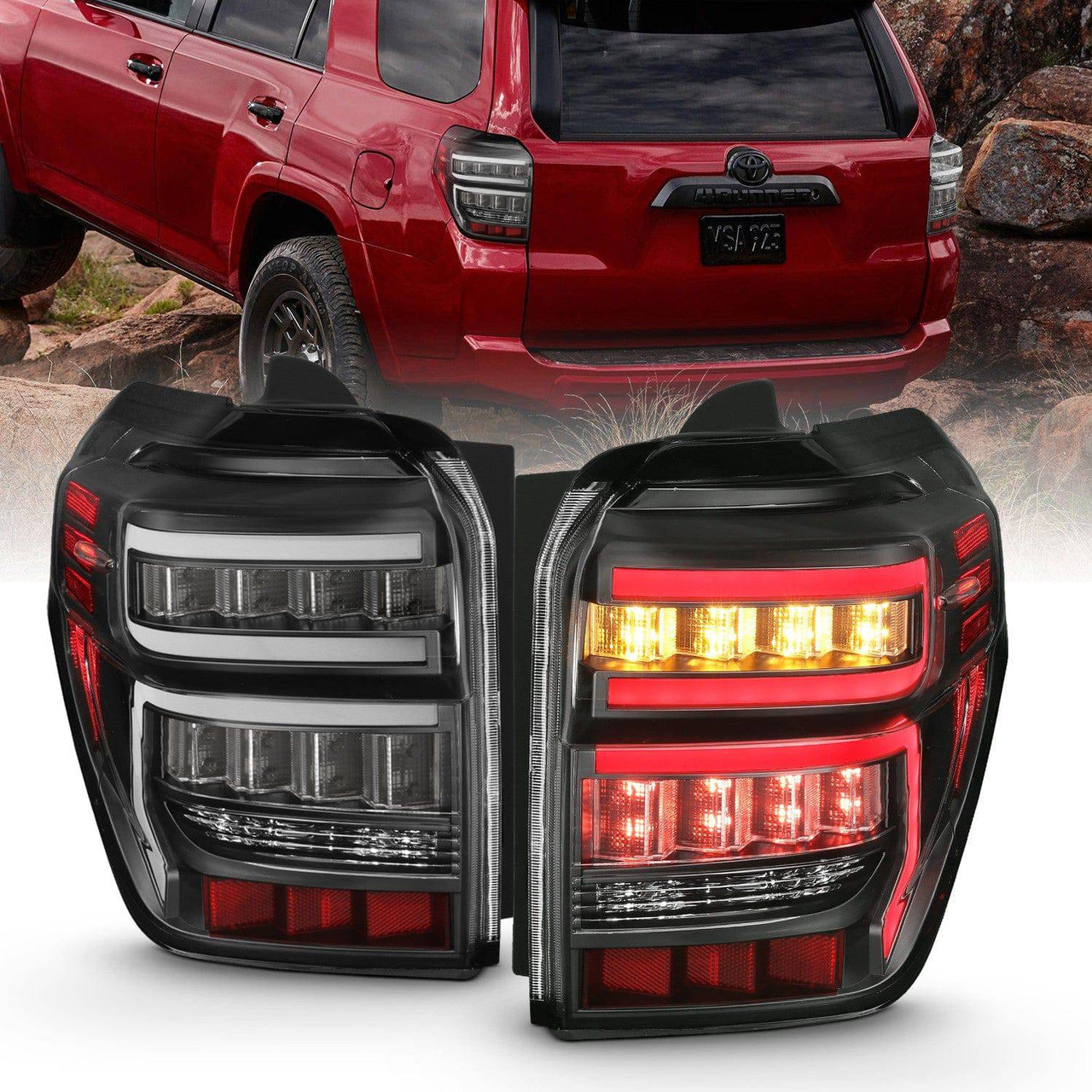 ANZO Rear Tail Light Black Housing Clear Lens - 2014-2024 Toyota