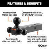 Curt Multi-Ball Mount | 2" Hollow Shank | 1-7/8" Ball, 2" Ball & 2-5/16" Ball Curt Multi-Ball Mount | 2" Hollow Shank | 1-7/8" Ball, 2" Ball & 2-5/16" Ball