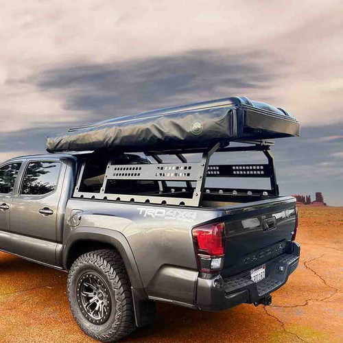 Overland Vehicle Systems Discovery Rack with Side Cargo Plates, With Front Cargo Tray System Kit Mid Size Truck Short Bed Application | Universal