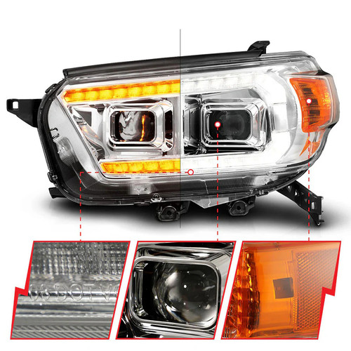 ANZO Projector Plank Style Headlights Chrome With Sequential Turn Signal and DRL | 2010-2013 Toyota 4Runner