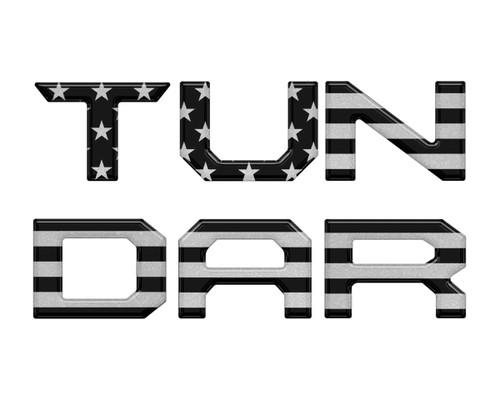 Tufskinz Tailgate Tundra Letter Inserts - Black/Silver American Flag | 2022-2025 Toyota Tundra Tufskinz Tailgate Tundra Letter Inserts - Black/Silver American Flag | 2022-2025 Toyota Tundra