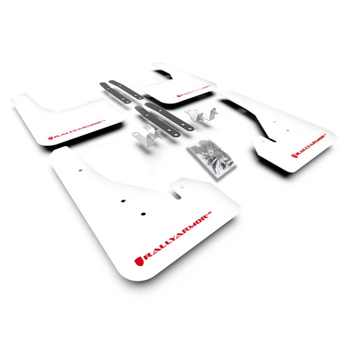 Rally Armor White UR Mud Flaps w/Red Logo | 2019+ Toyota Corolla Hatchback Rally Armor White UR Mud Flaps w/Red Logo | 2019+ Toyota Corolla Hatchback