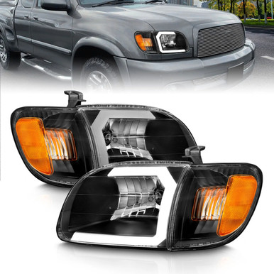ANZO Crystal Plank Style Headlights Black with Corner Lights - 2