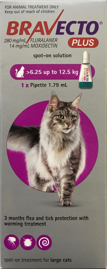 Bravecto Plus Spot-on for Large Cats: 6.25 - 12.5kg 